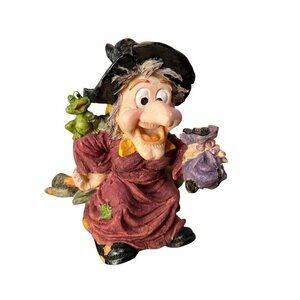Studio 33 Halloween Sculpted Witch with Frog Figurine Holiday Decor Purple Dress